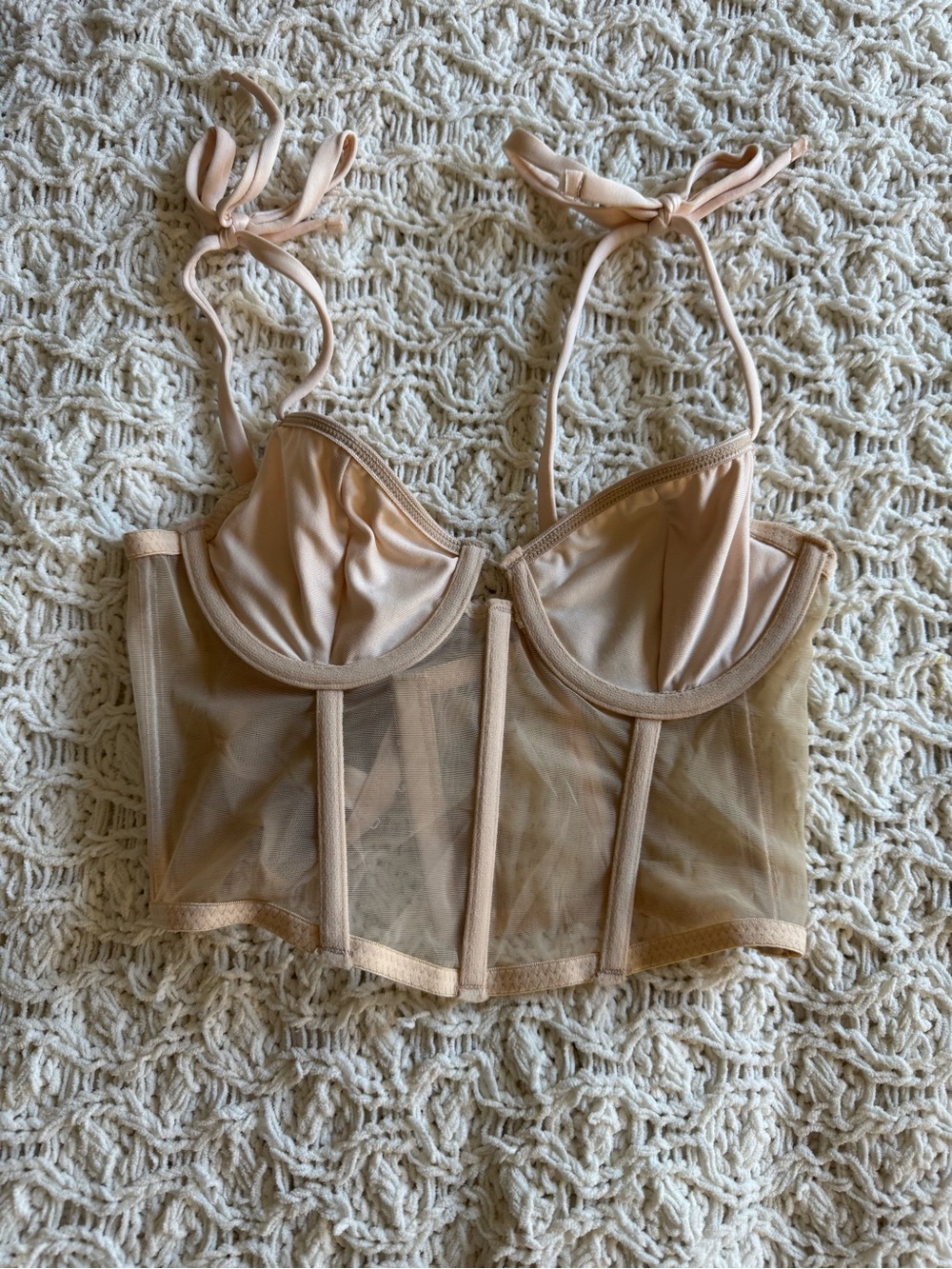 Kat The Label Nude Mesh Longline Bustier Bra